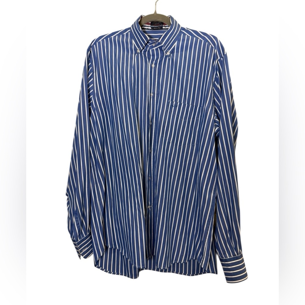 Paul & Shark Men’s Navy and White Nautical Striped Button Front Dress Shirt